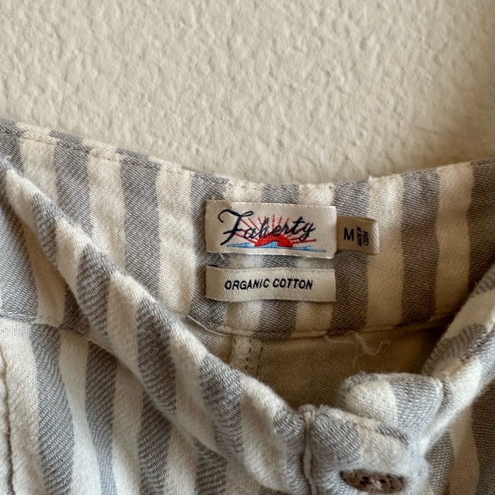 Faherty Cream and Tan Striped Linen Maxi Dress with Tie Straps - Picture 2 of 16